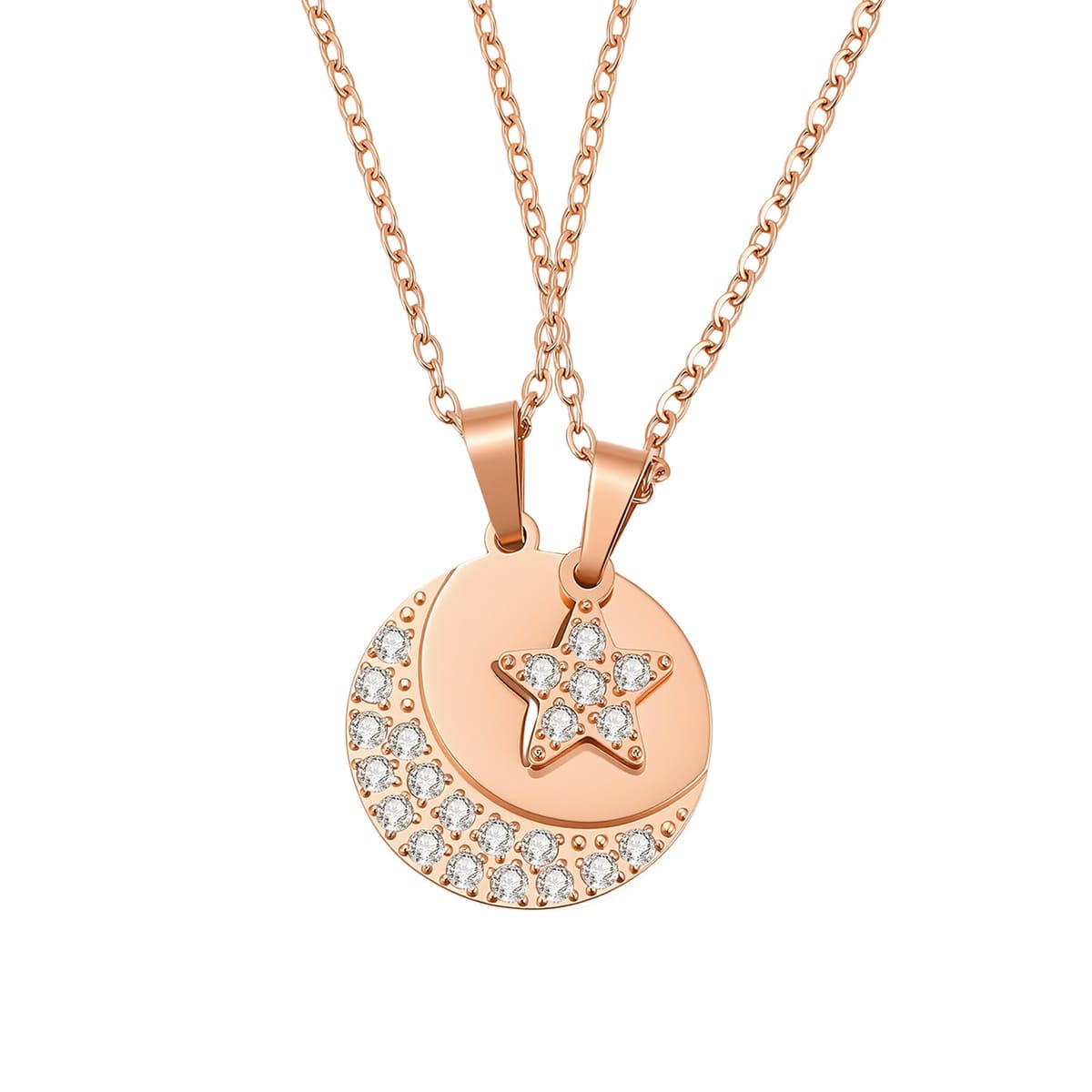 Interlocking Star & Moon Necklace Set Waterproof