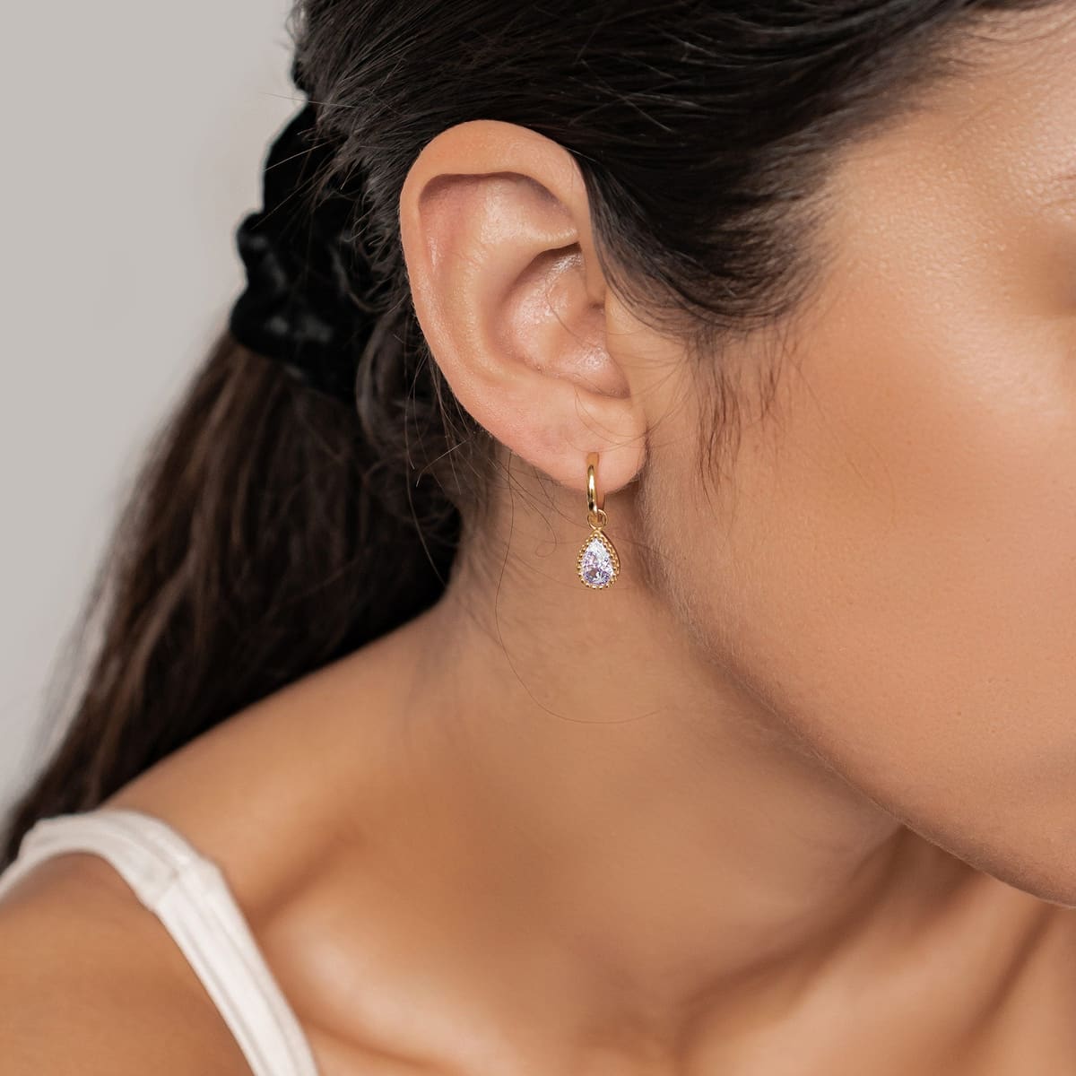 June Alexandrite Birthstone Hoop Earrings Sterling Silver