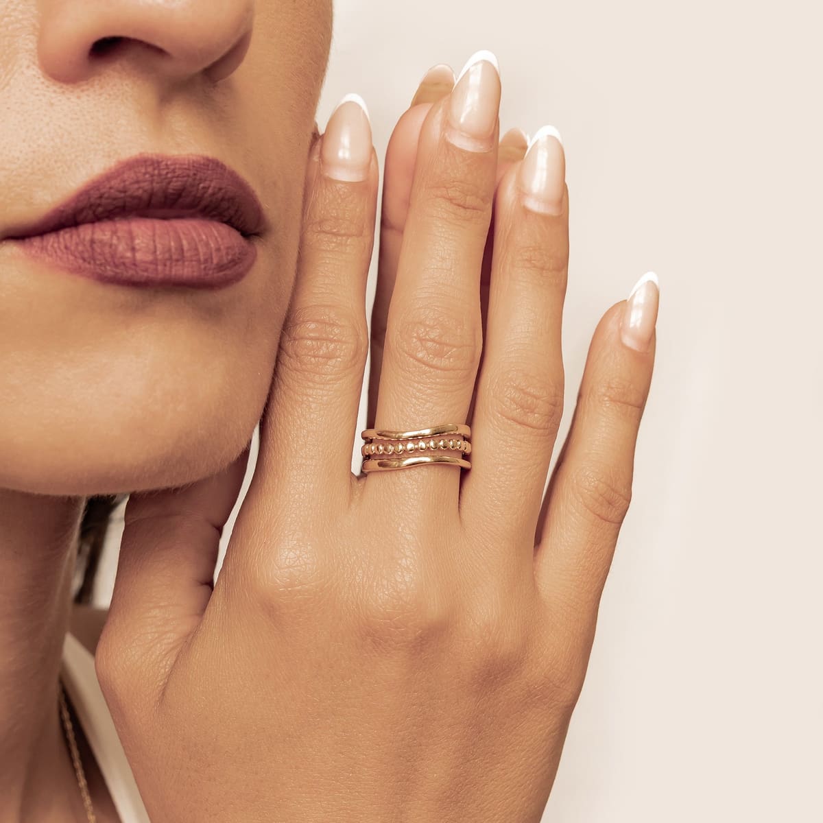 Layered Bead Open Ring Waterproof
