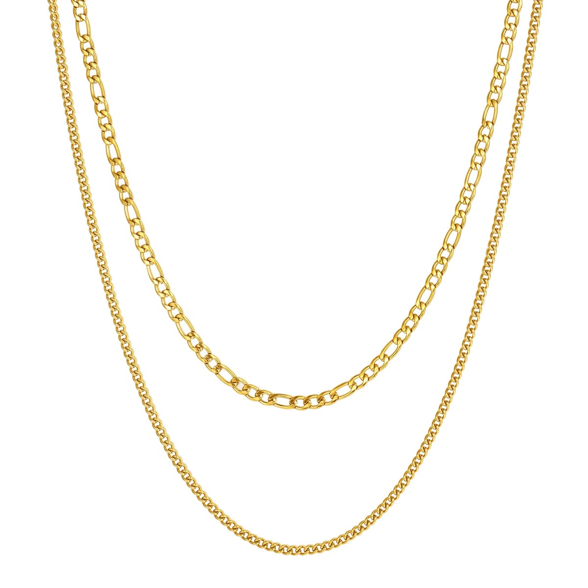 Layered Curb & Paperclip Chain Necklace Waterproof