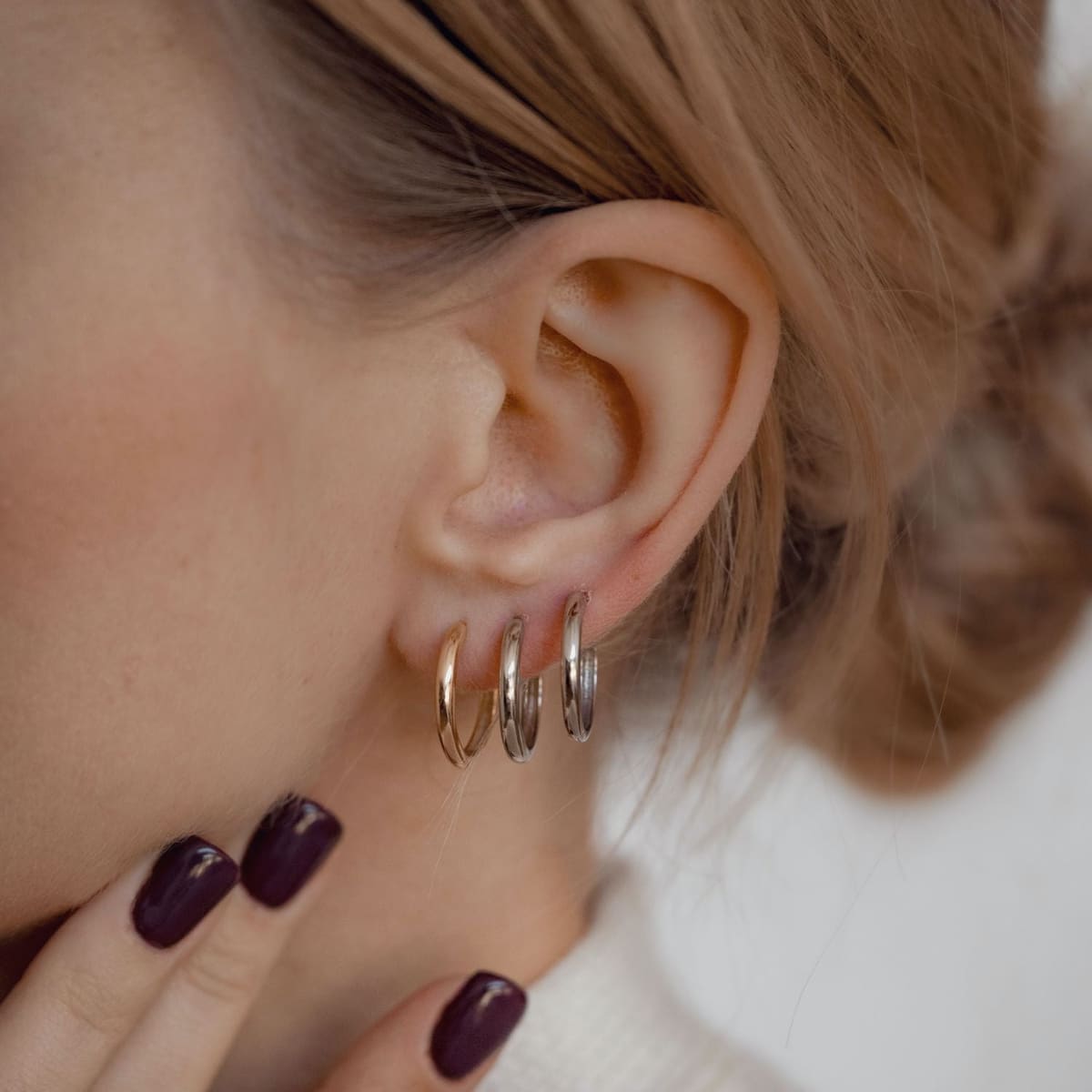 Mid Plain Hoop Earring Set Sterling Silver - Gold and Silver