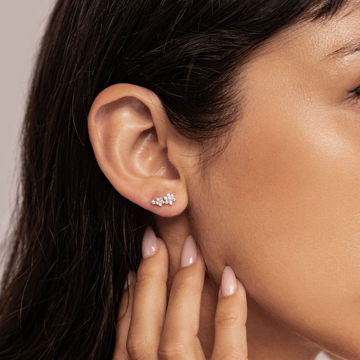Mini Floral Climber Stud Earrings Sterling Silver