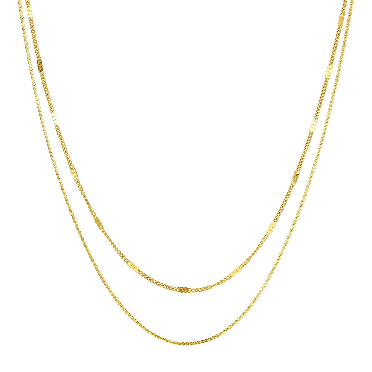 Mixed Cable and Bead Chain Necklace Gold