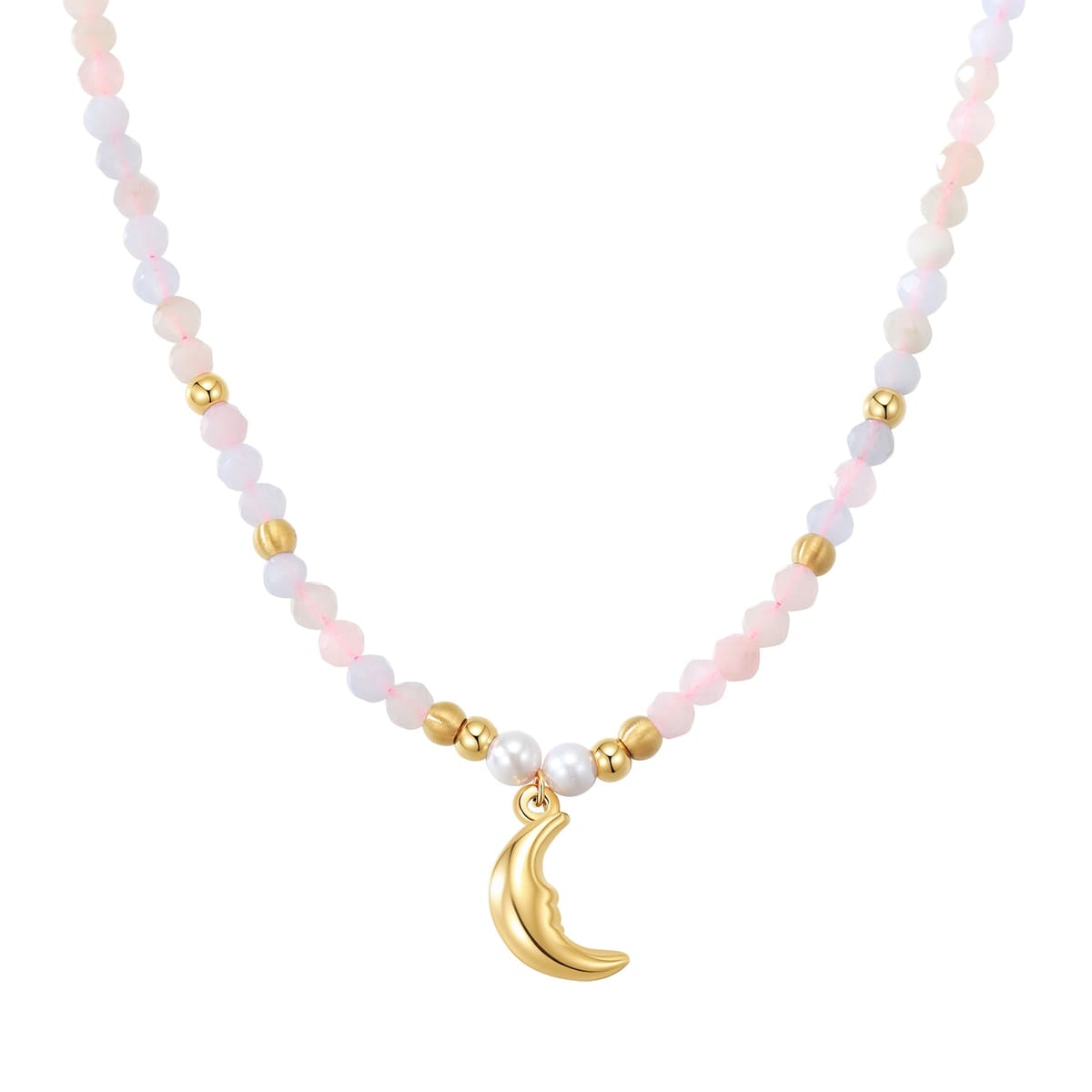 Moon Charm Pearl Bead Necklace Waterproof