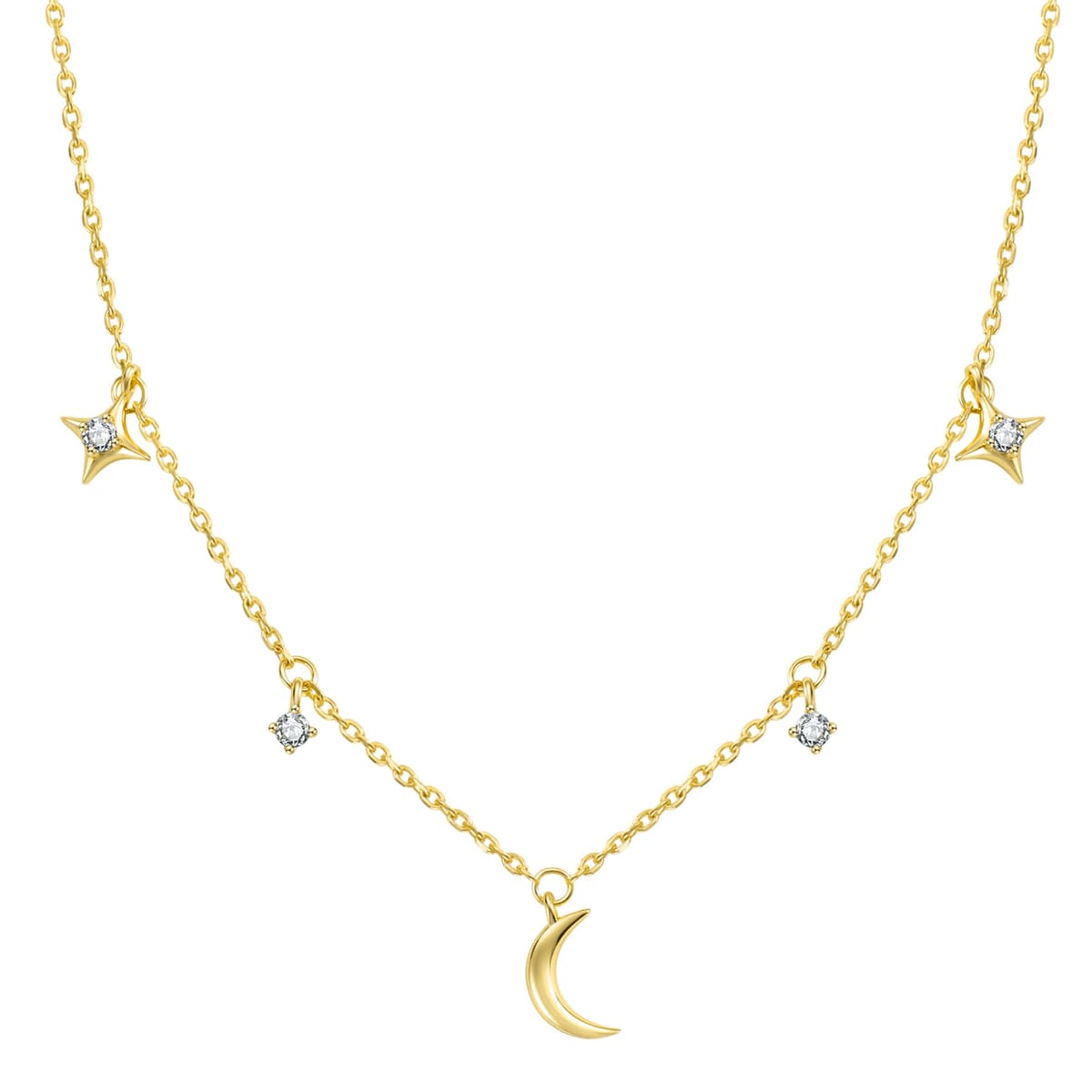 Moon Star & Sky Charm Necklace Sterling Silver
