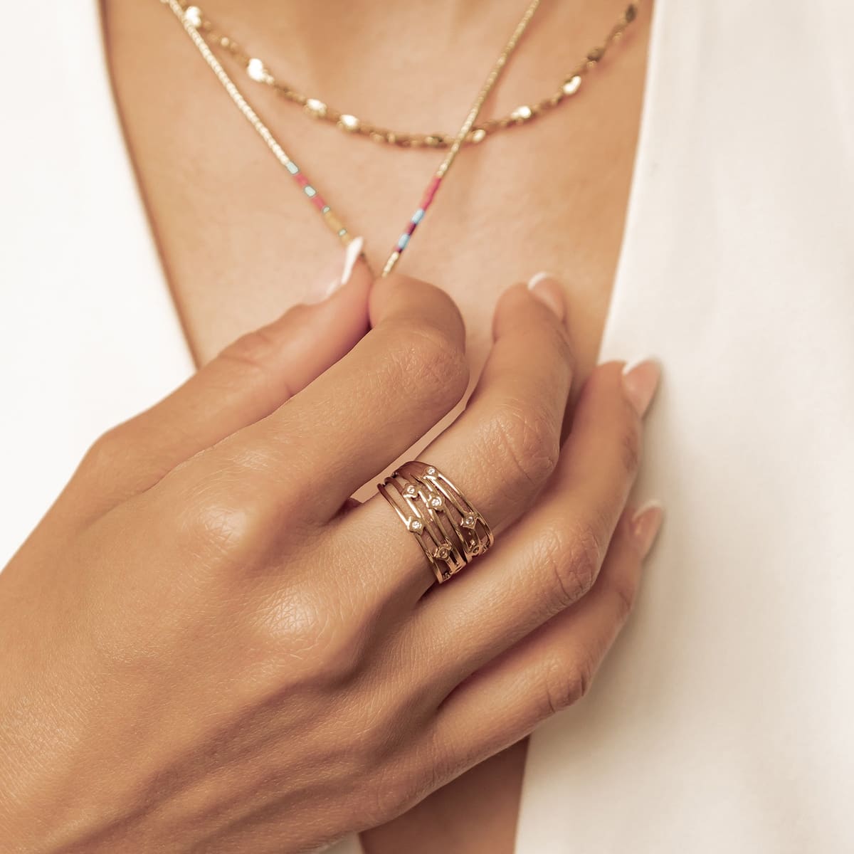 Multi Band Crystal Open Ring Waterproof