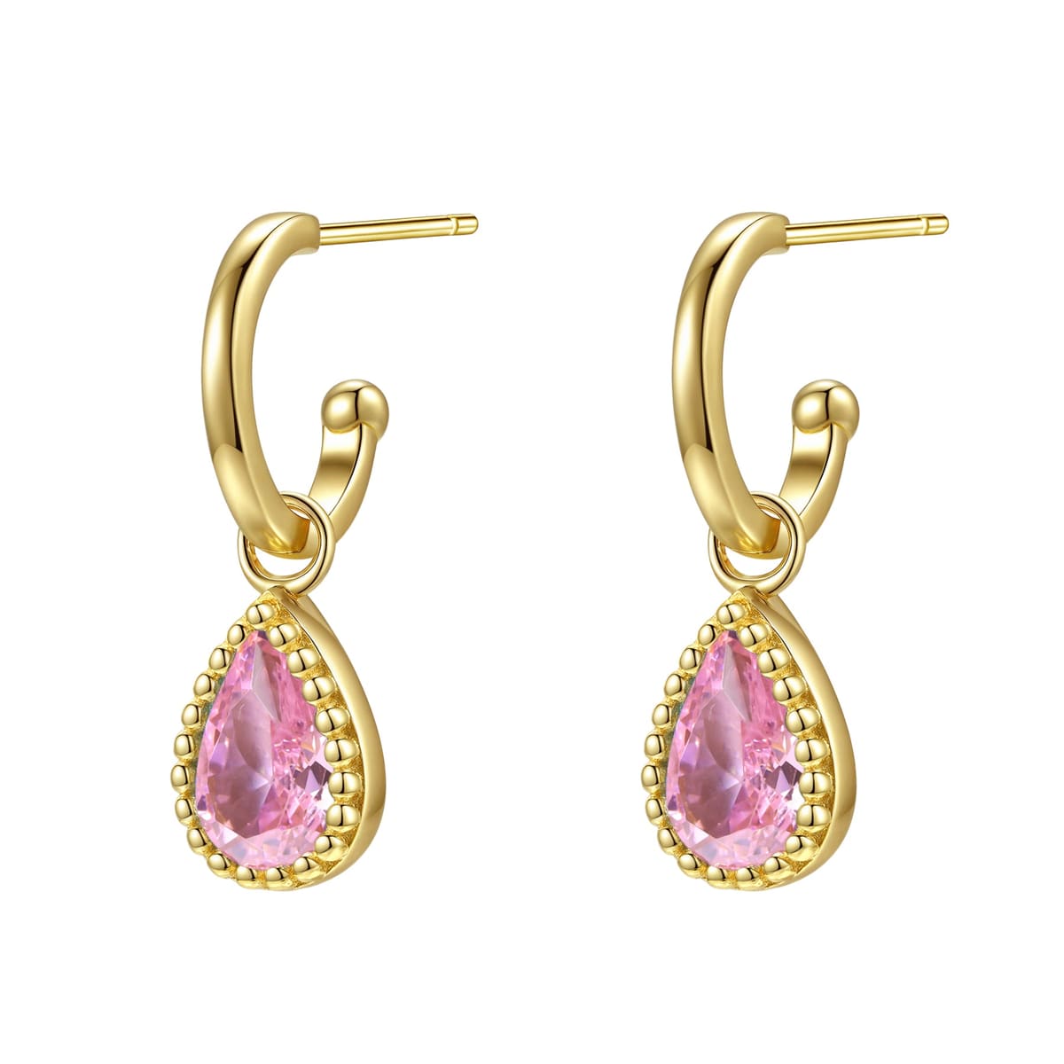 October Tourmaline Birthstone Hoop Earrings Sterling Silver