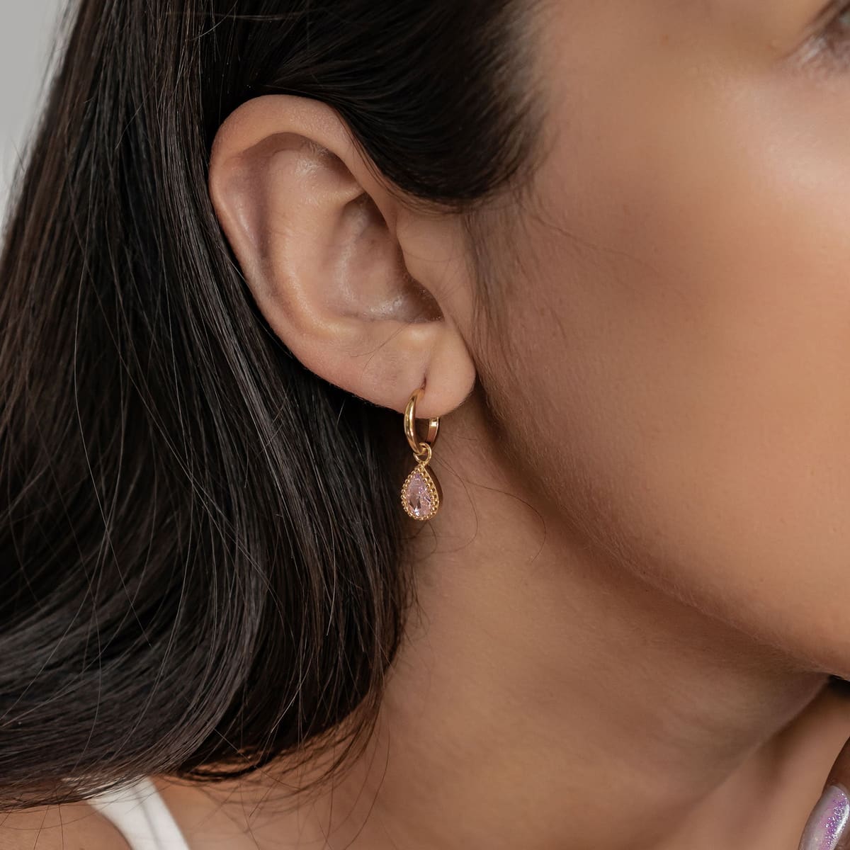 October Tourmaline Birthstone Hoop Earrings Sterling Silver