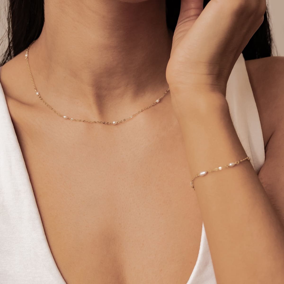 Pearl Chain Jewelry Set Sterling Silver
