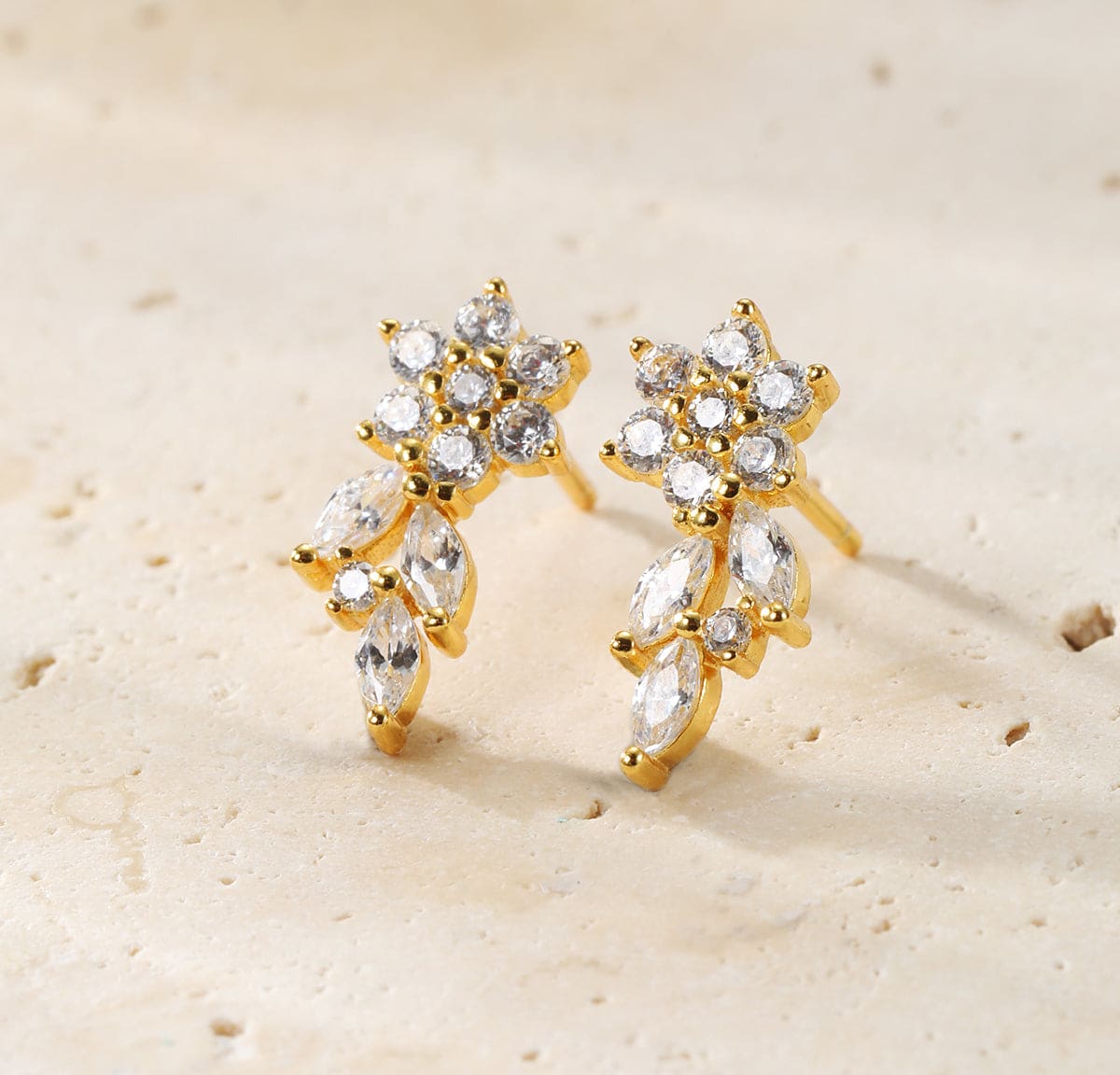 Petal Drape Climber Stud Earrings Sterling Silver