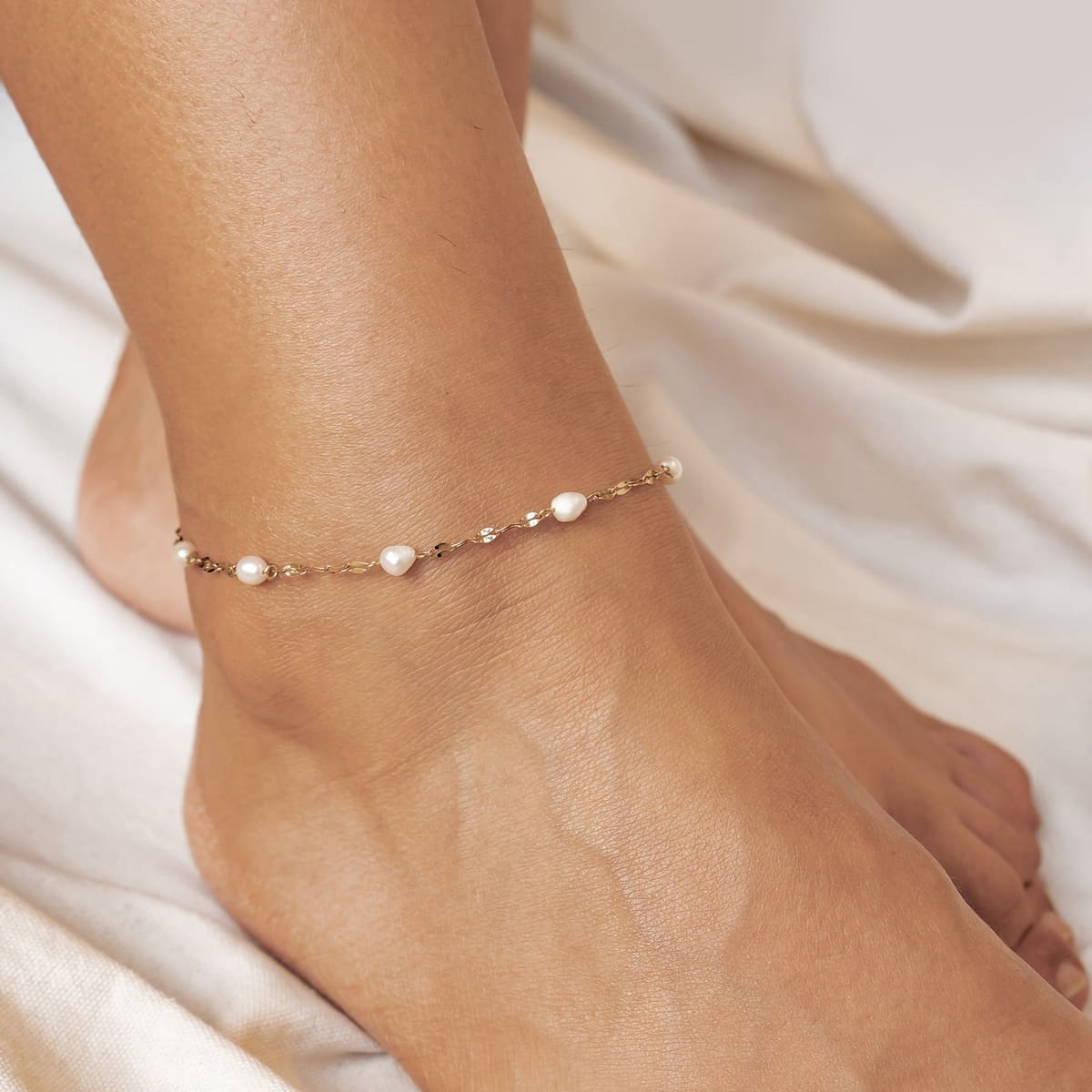 Rolo Chain Pearl Anklet Waterproof