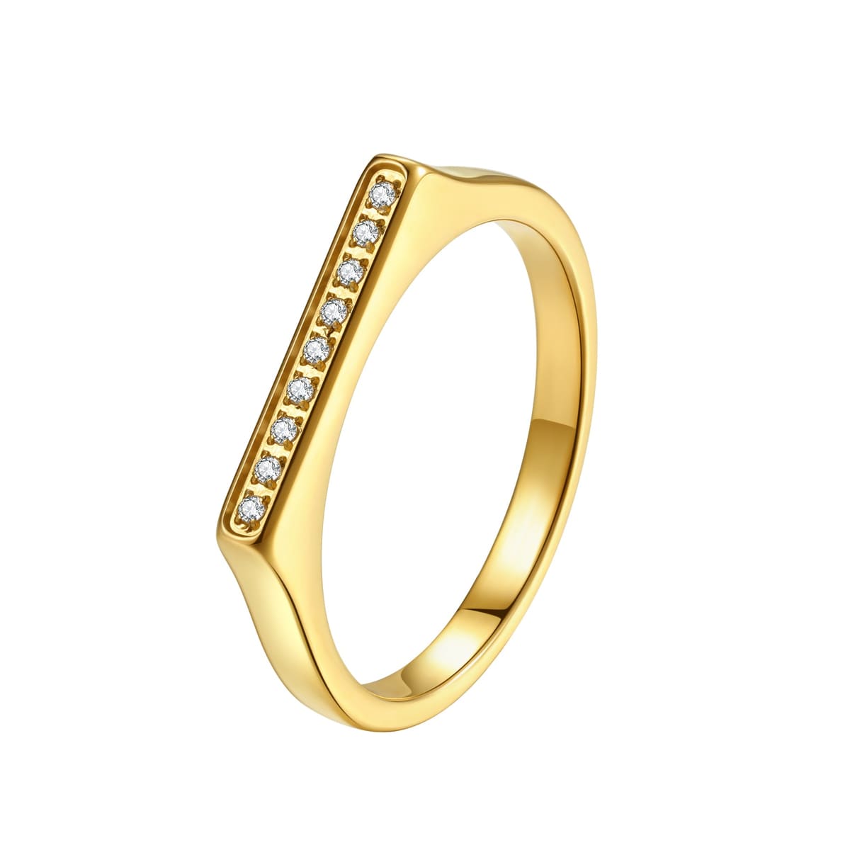 Sleek Gemstone Arc Signet Ring Stainless Steel - Gold