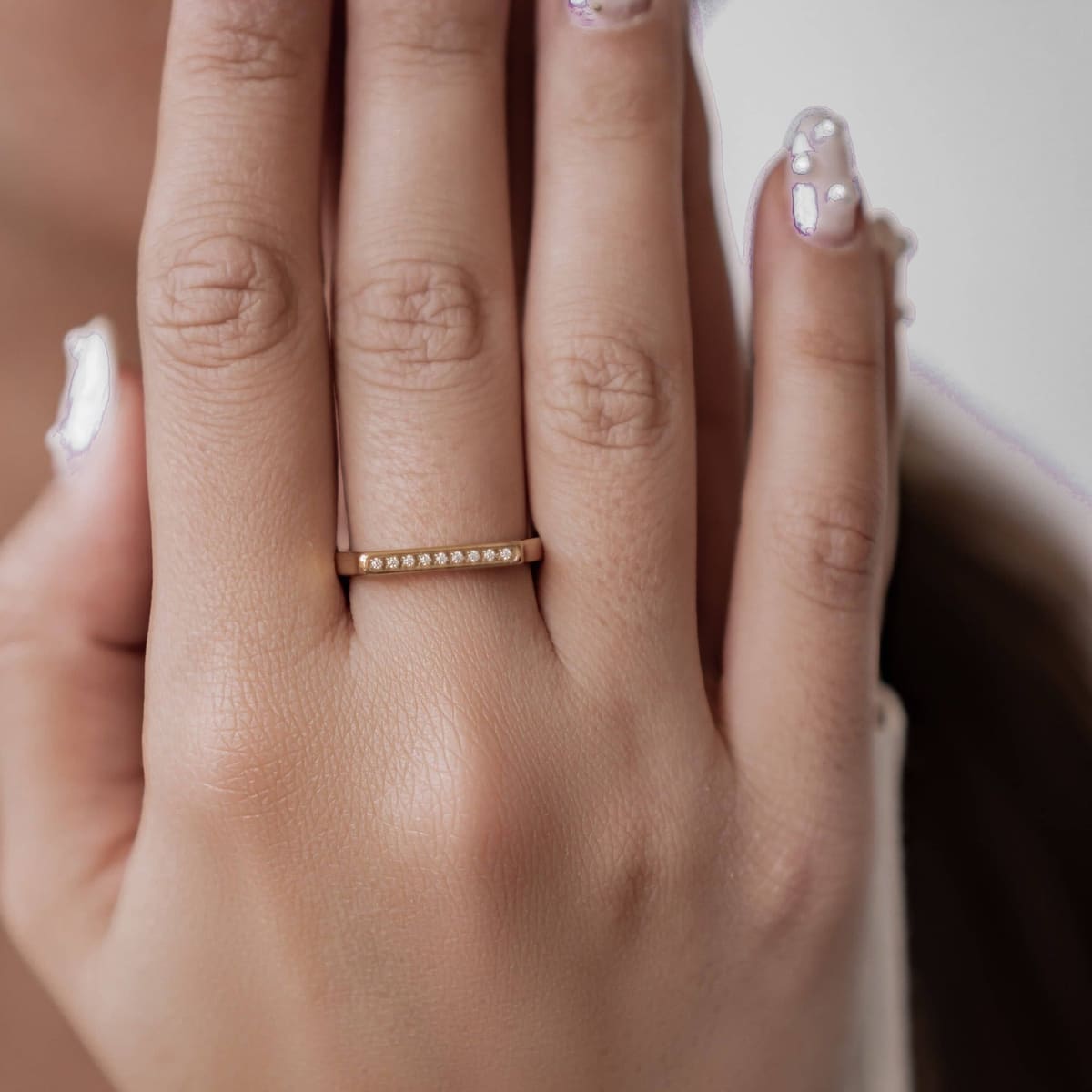 Sleek Gemstone Arc Signet Ring Stainless Steel - Gold