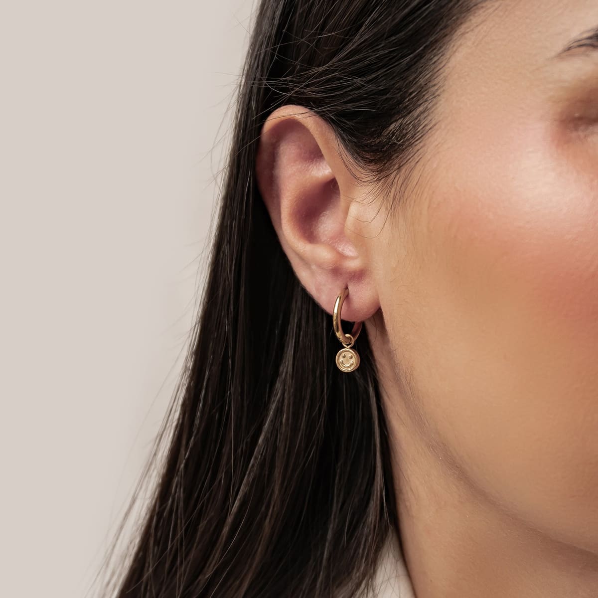 Smiley Charm Hoop Earrings Waterproof