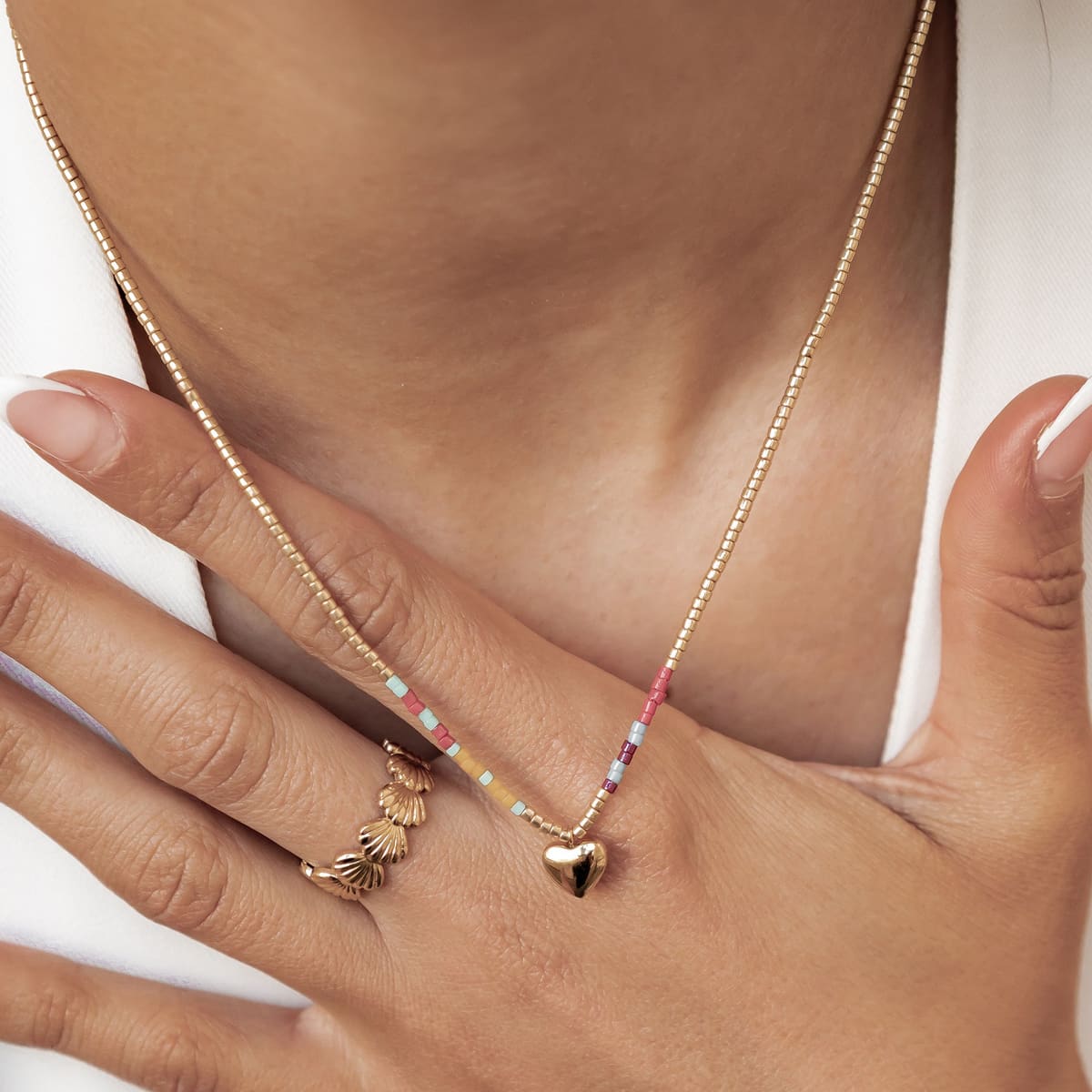 Summer Bead Heart Necklace Waterproof