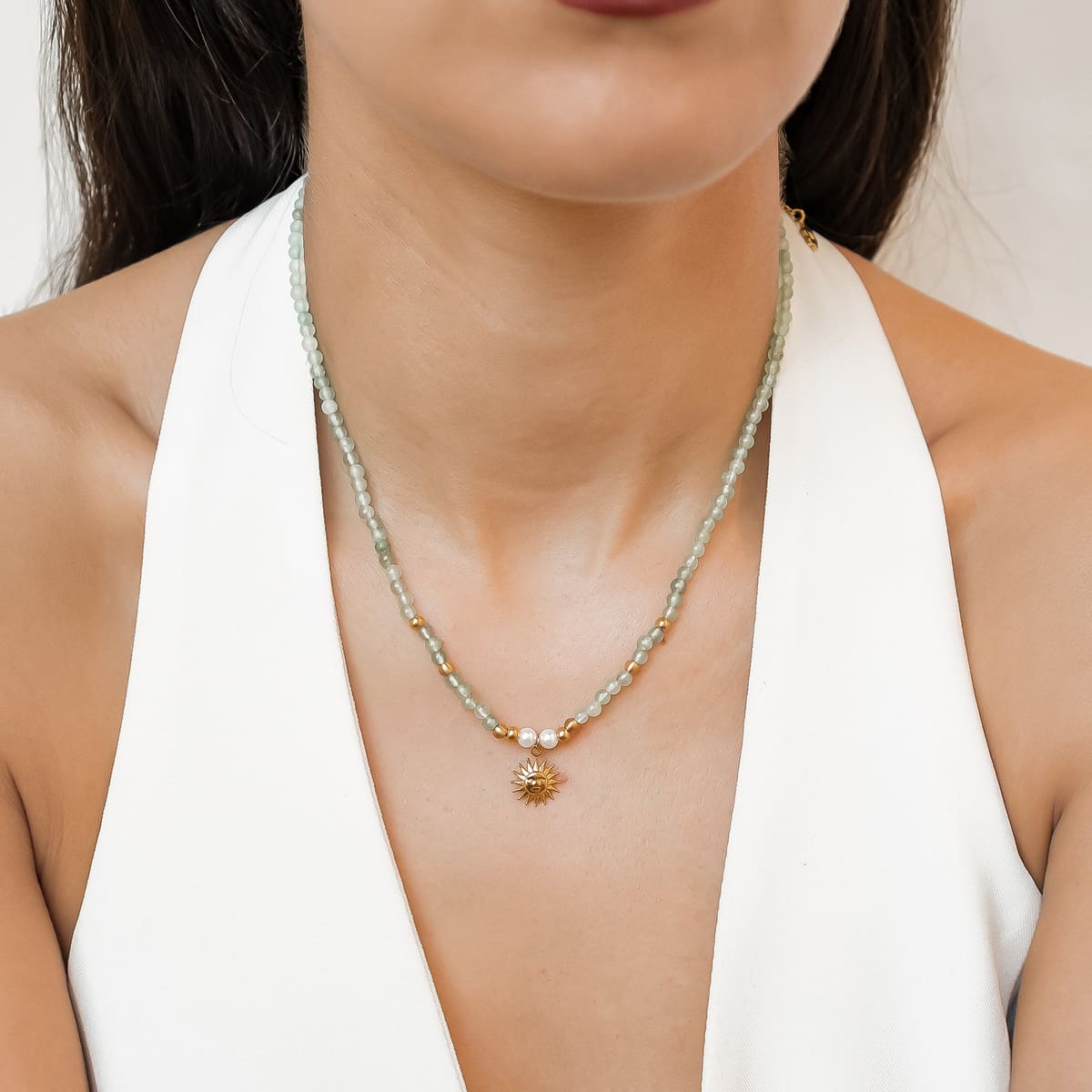 Sun Charm Pearl Bead Necklace Waterproof