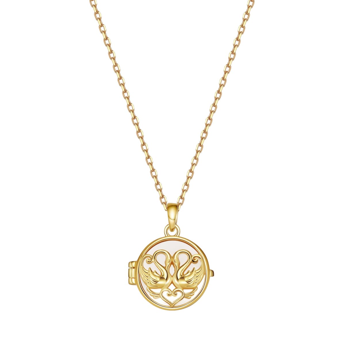 Twin Swan Heart Locket Necklace Sterling Silver