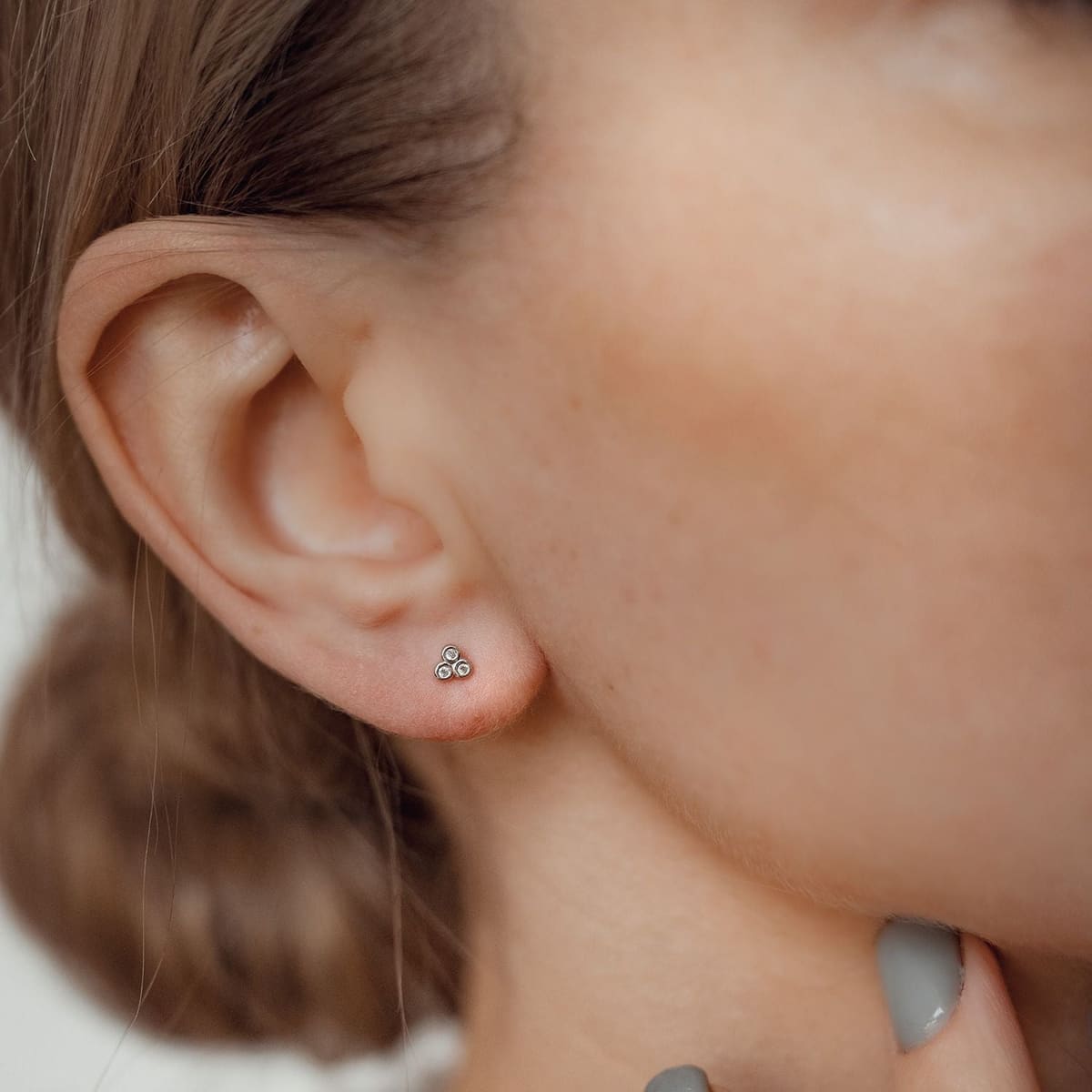 White Triad Stud Earrings Sterling Silver