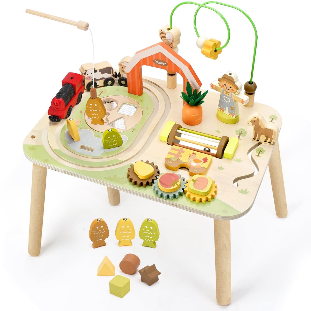 10-in-1 Farm Activity Table for Toddlers - Montessori Wooden Sensory Toy