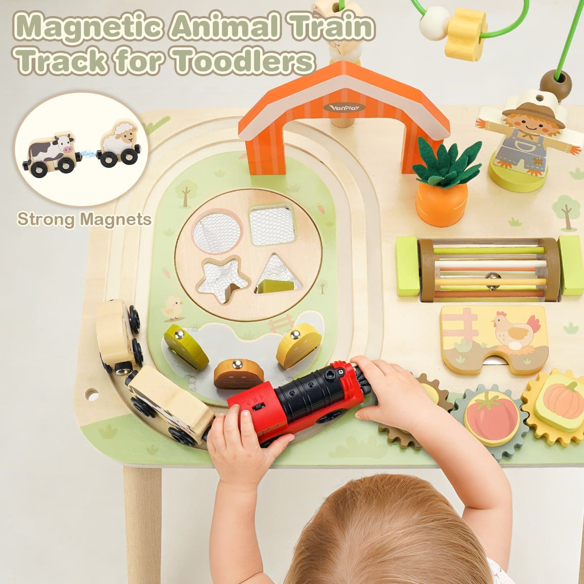 10-in-1 Farm Activity Table for Toddlers - Montessori Wooden Sensory Toy