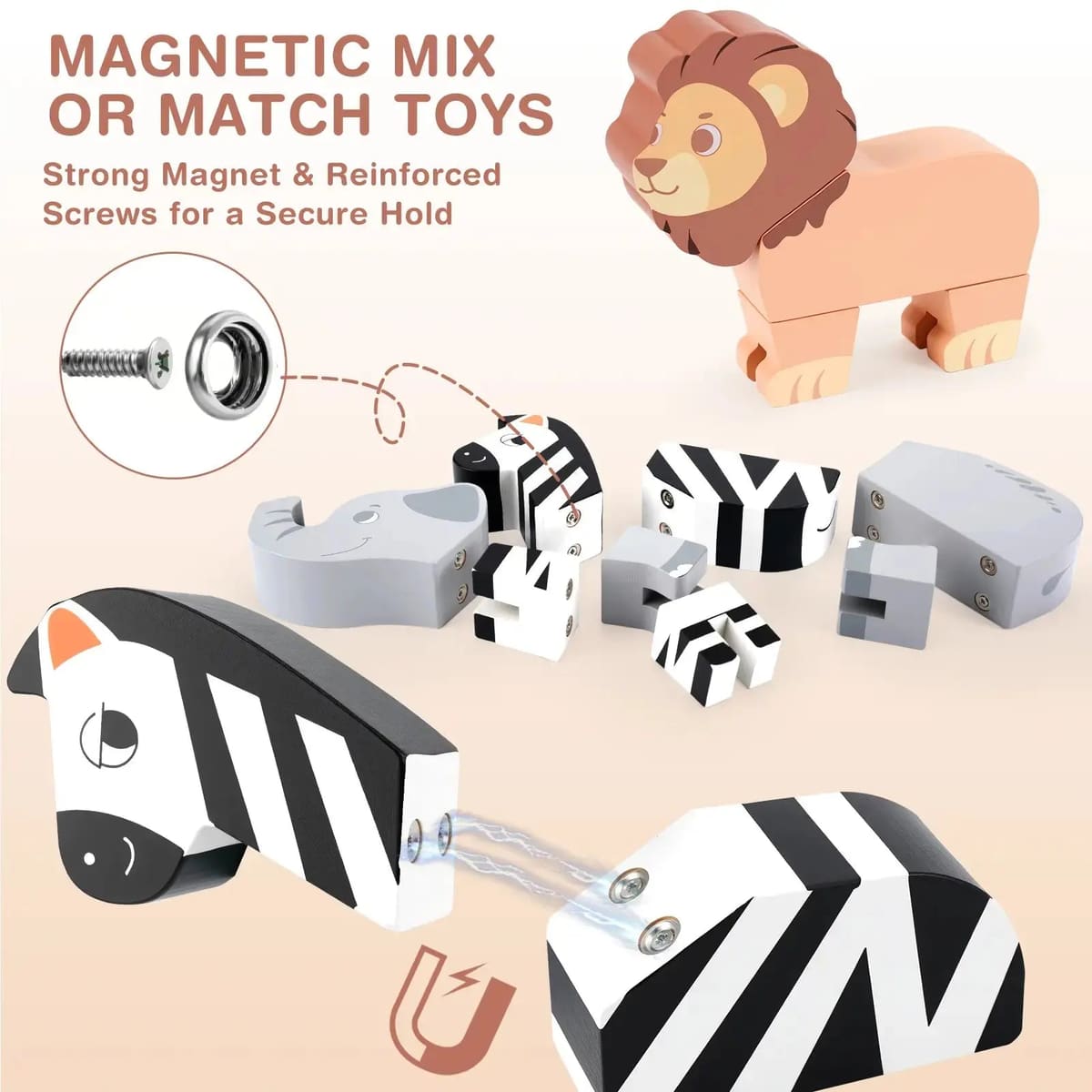 16PCS Magnetic Mix & Match Jungle Animals for Ages 1-5