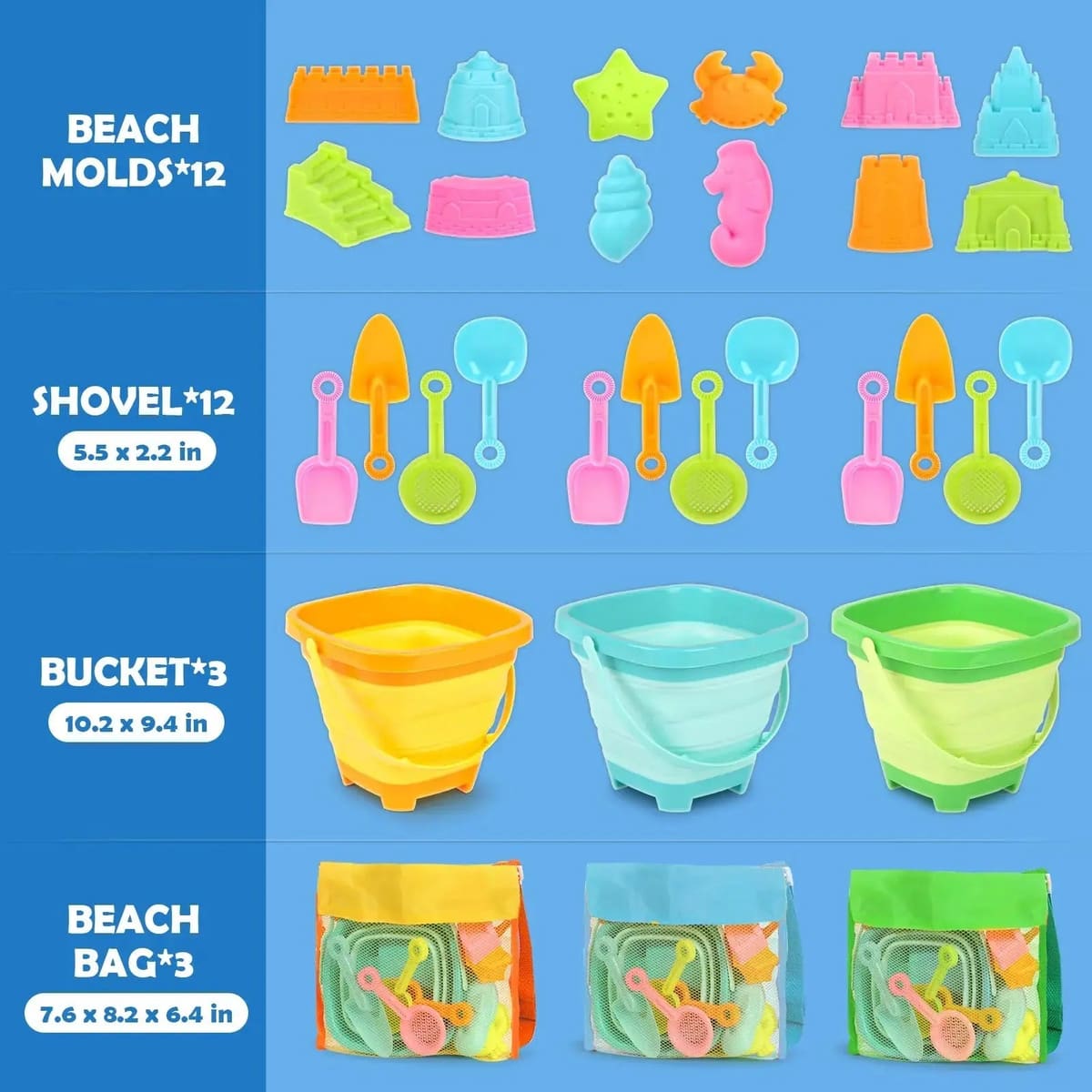 30PCS Collapsible Beach Toys Set for Kids Ages 3-10