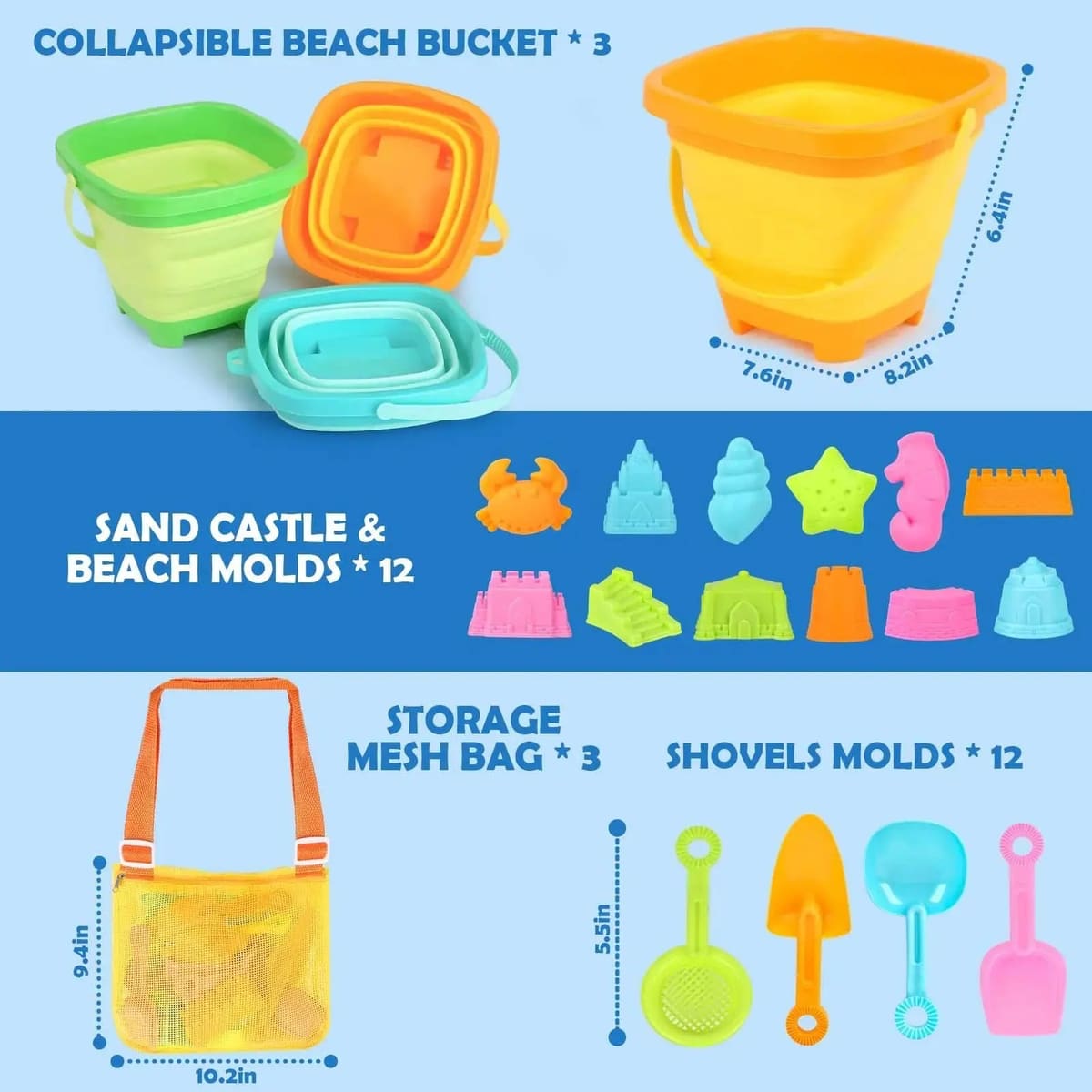 30PCS Collapsible Beach Toys Set for Kids Ages 3-10