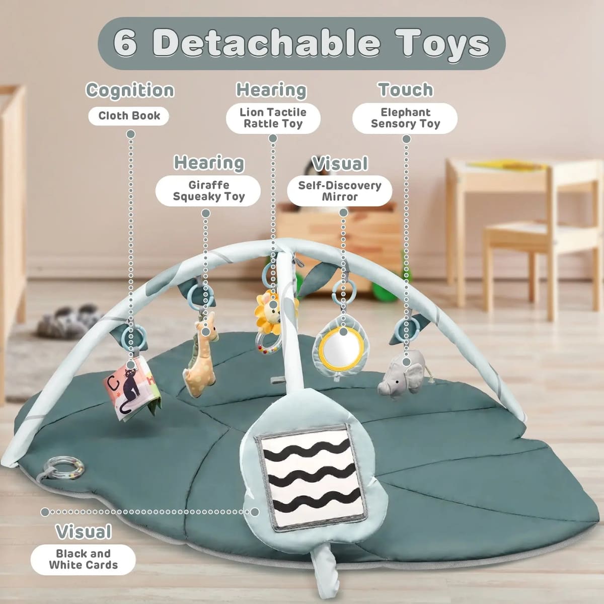 6-Toy Sensory Tummy Time Mat for Newborns 0-6M