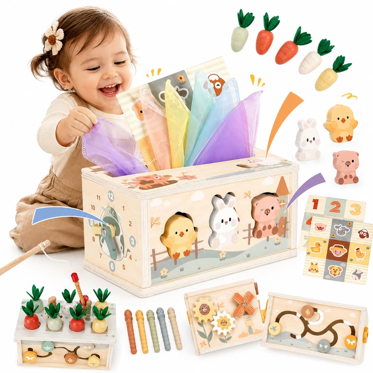 Activity Cube Montessori Tissue Box for 8M - 3 Year Olds