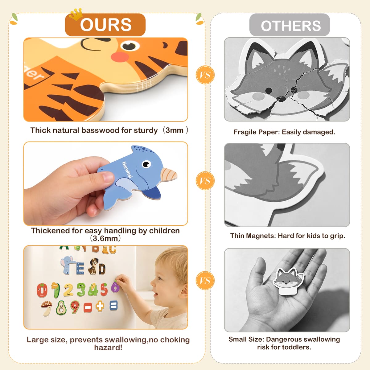 Animal Alphabet Magnets Toys, Wooden 65PCS Deluxe Letter Learning Set for Toddlers
