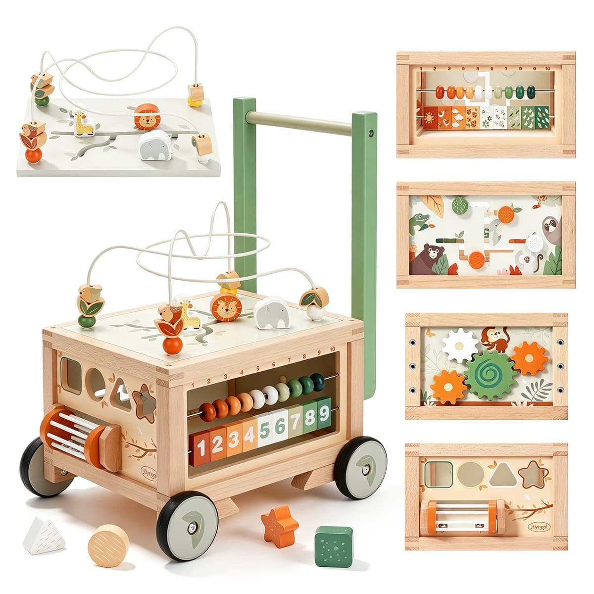 Baby Push Walker with Storage Bin, Wooden Deluxe 9-in-1 Pusher for Toddlers