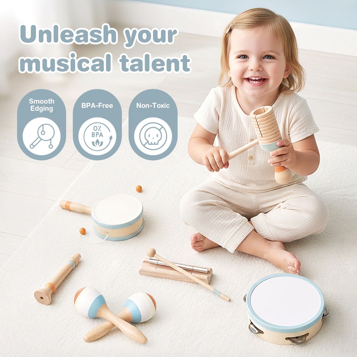 Drums & Bells - Wooden Montessori Instruments for 18M -4YS