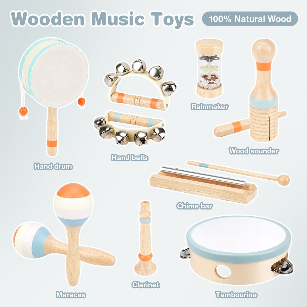 Drums & Bells - Wooden Montessori Instruments for 18M -4YS
