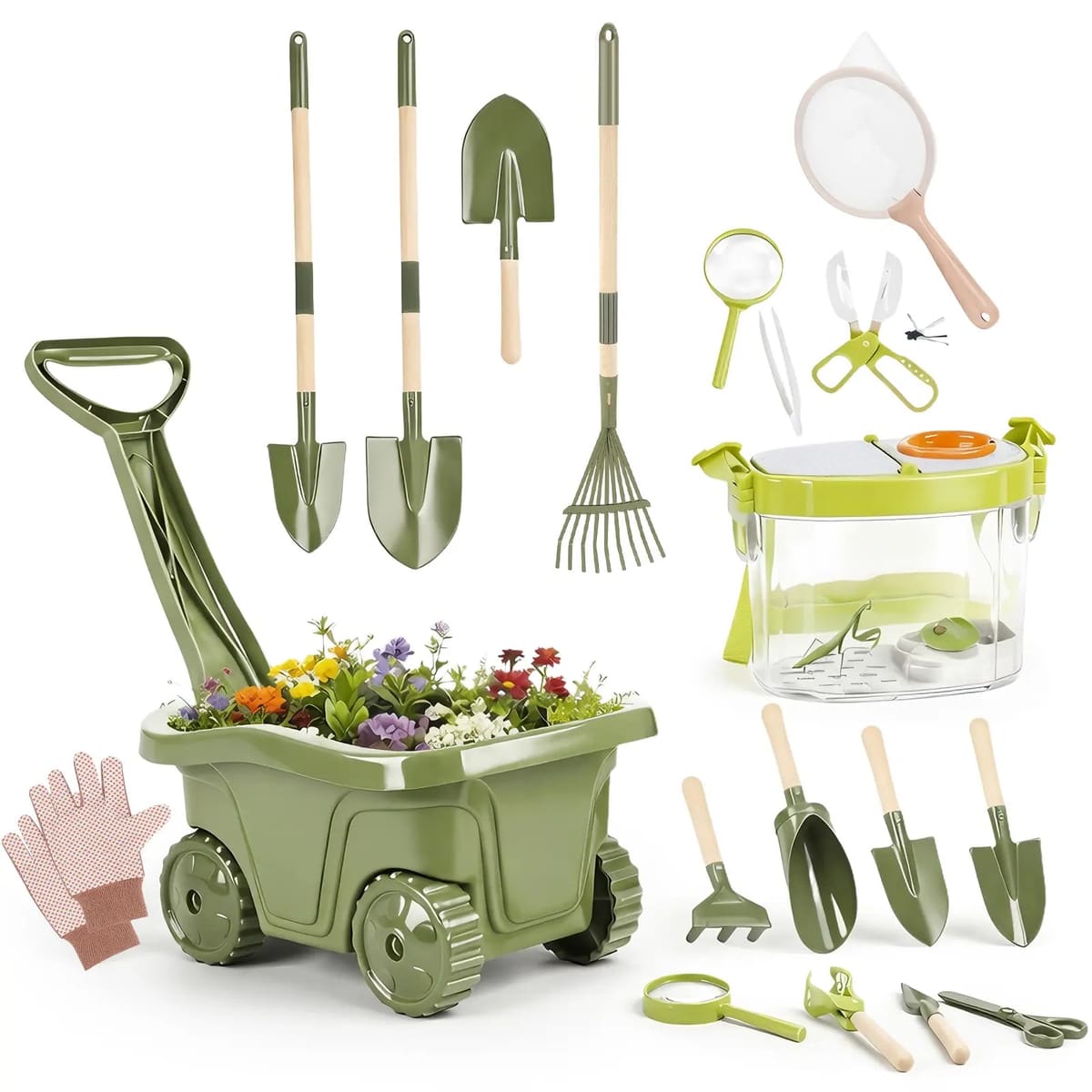 Kids Gardening & Bug Catcher Kit Wooden Planting Toys
