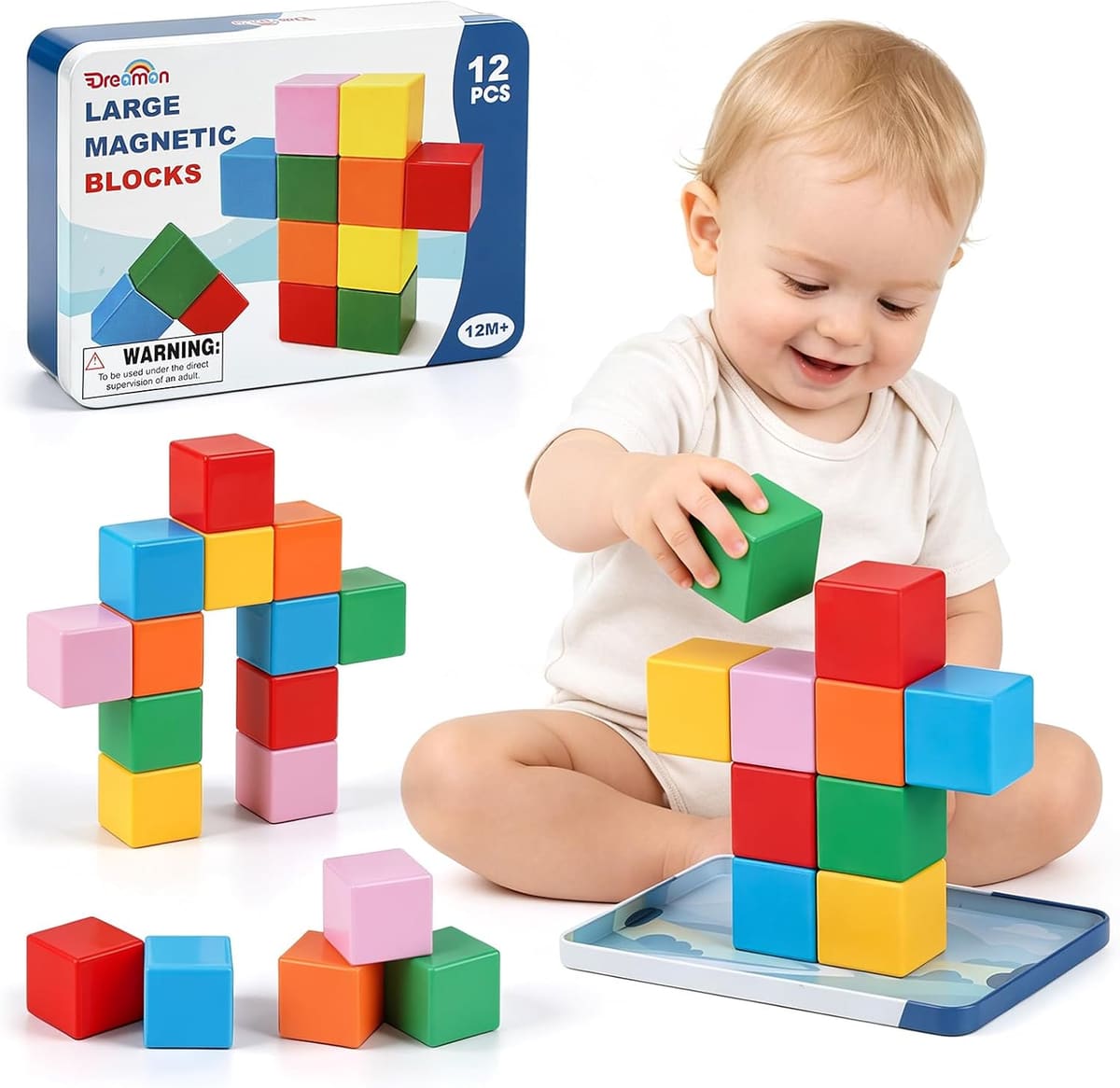 Large Magnetic Blocks with Metal Box for Toddlers 1-3