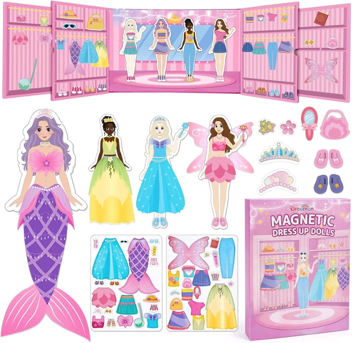 Magnetic Dress Up Dolls Set for Girls - 42PCS Princess & Mermaid Kit