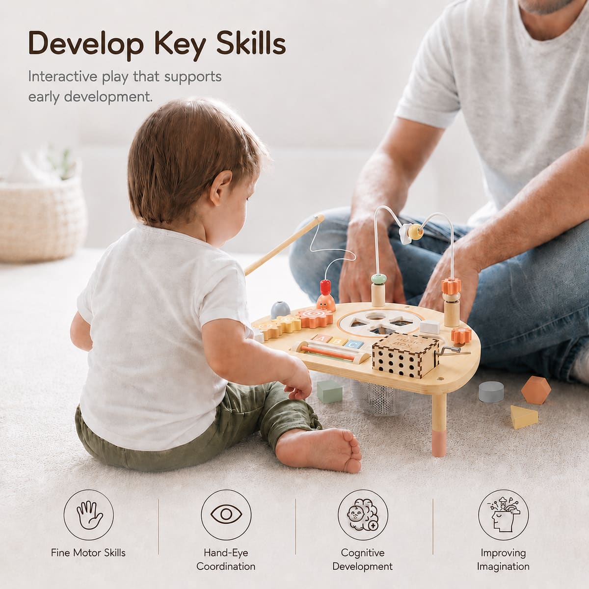 Montessori 8-in-1 Wooden Activity Table for Toddlers