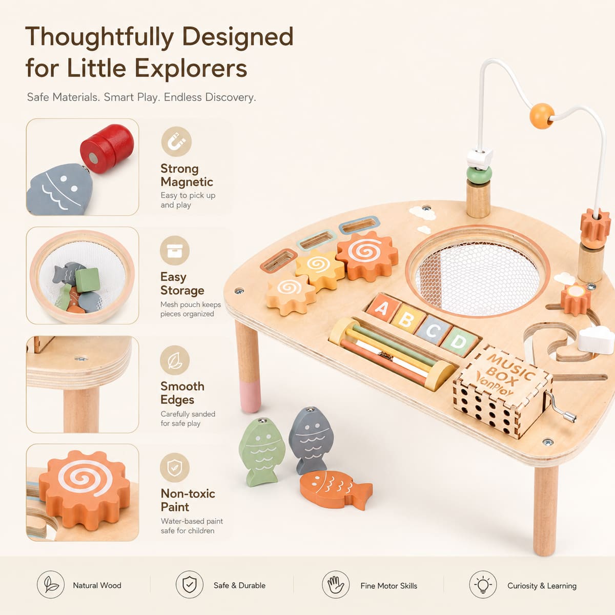 Montessori 8-in-1 Wooden Activity Table for Toddlers