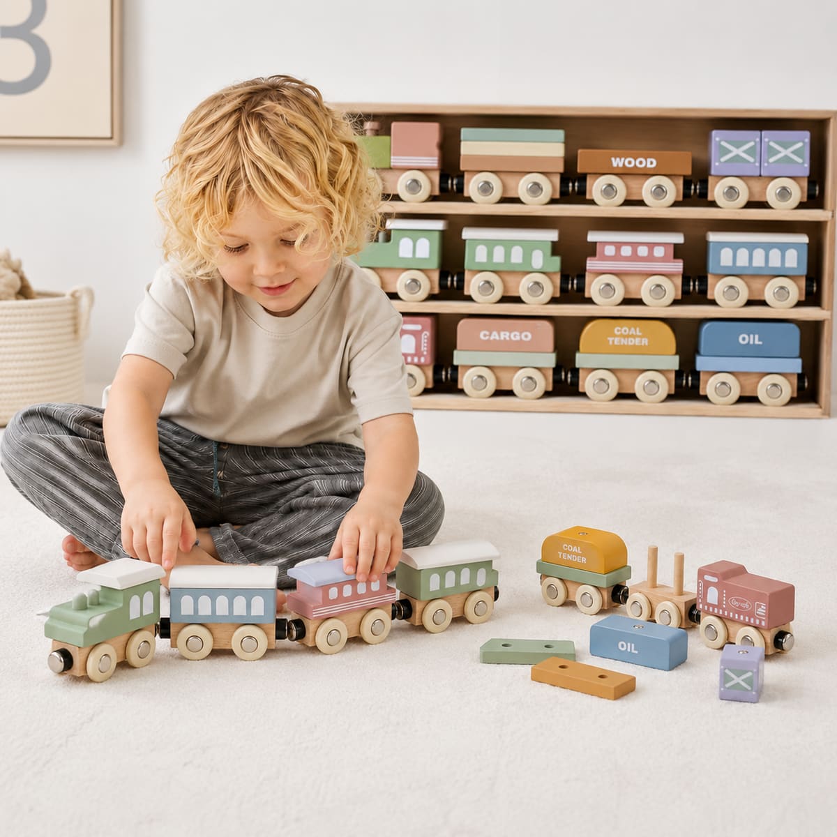 Montessori Magnetic Train Cars with Storage Gift Box for Toddlers