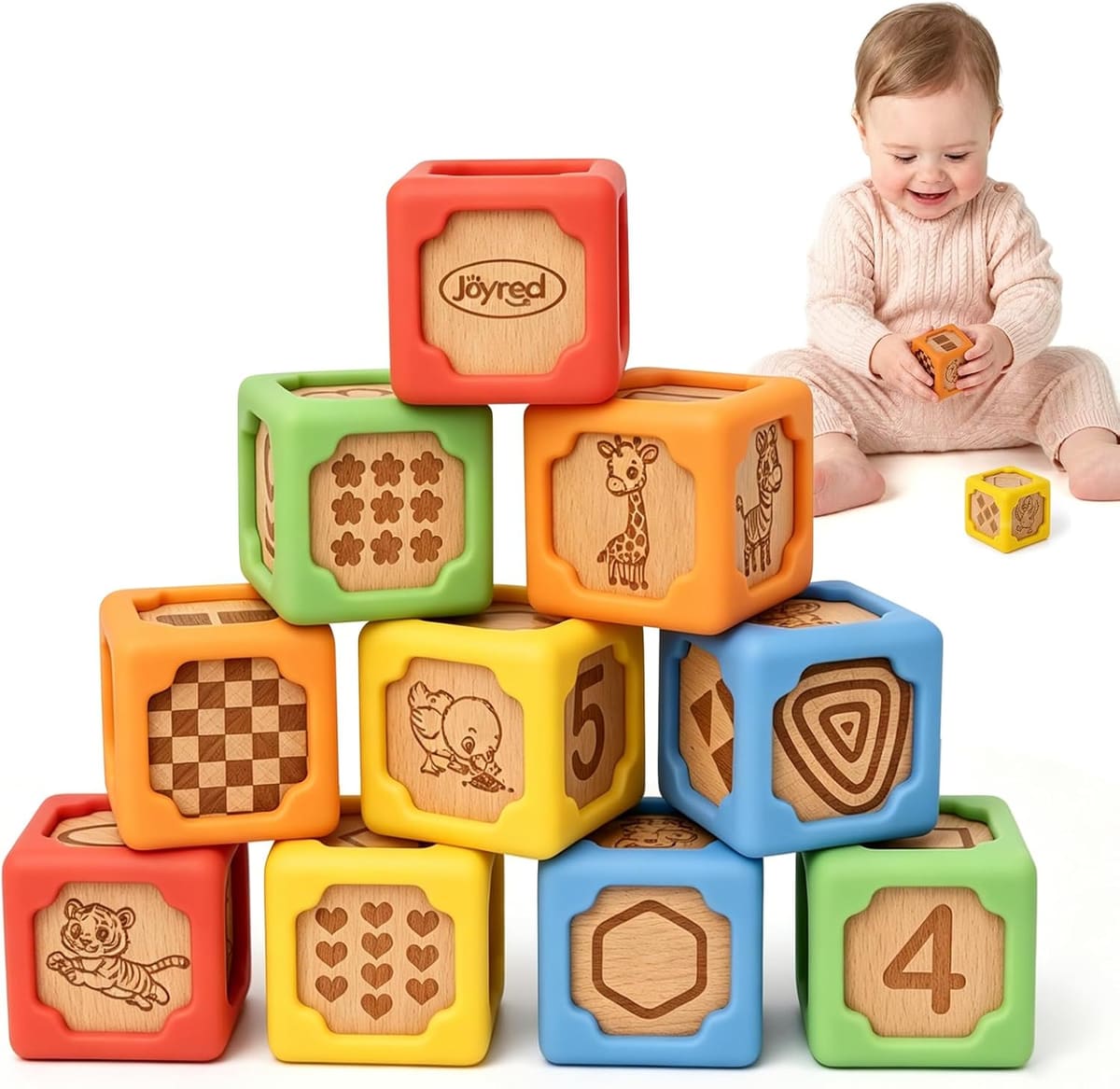 Silicone & Wood Baby Blocks for Babies 6M+