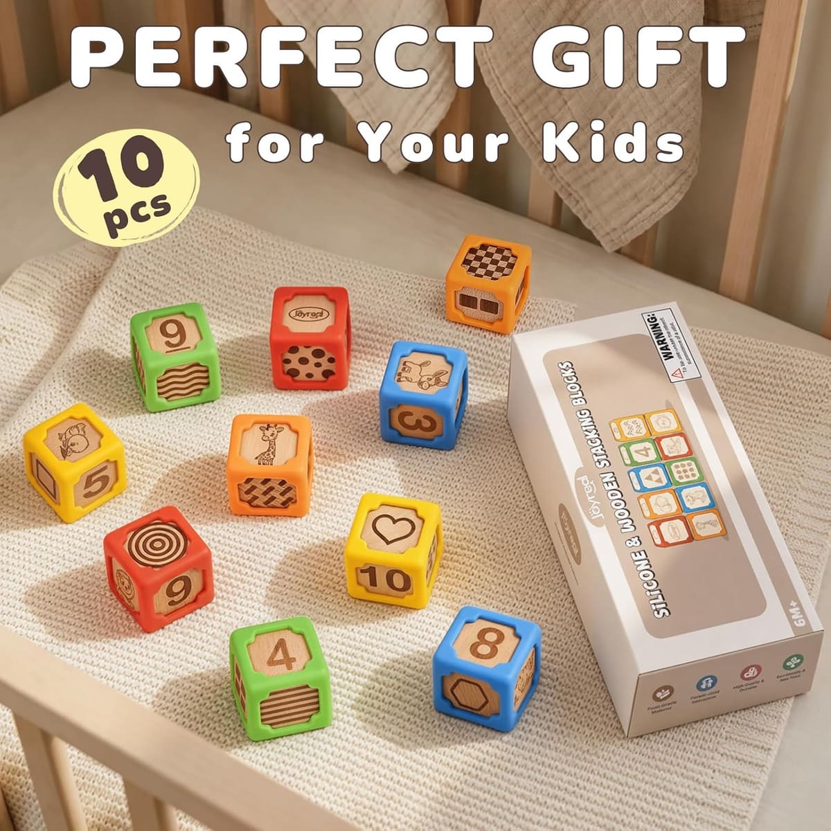 Silicone & Wood Baby Blocks for Babies 6M+