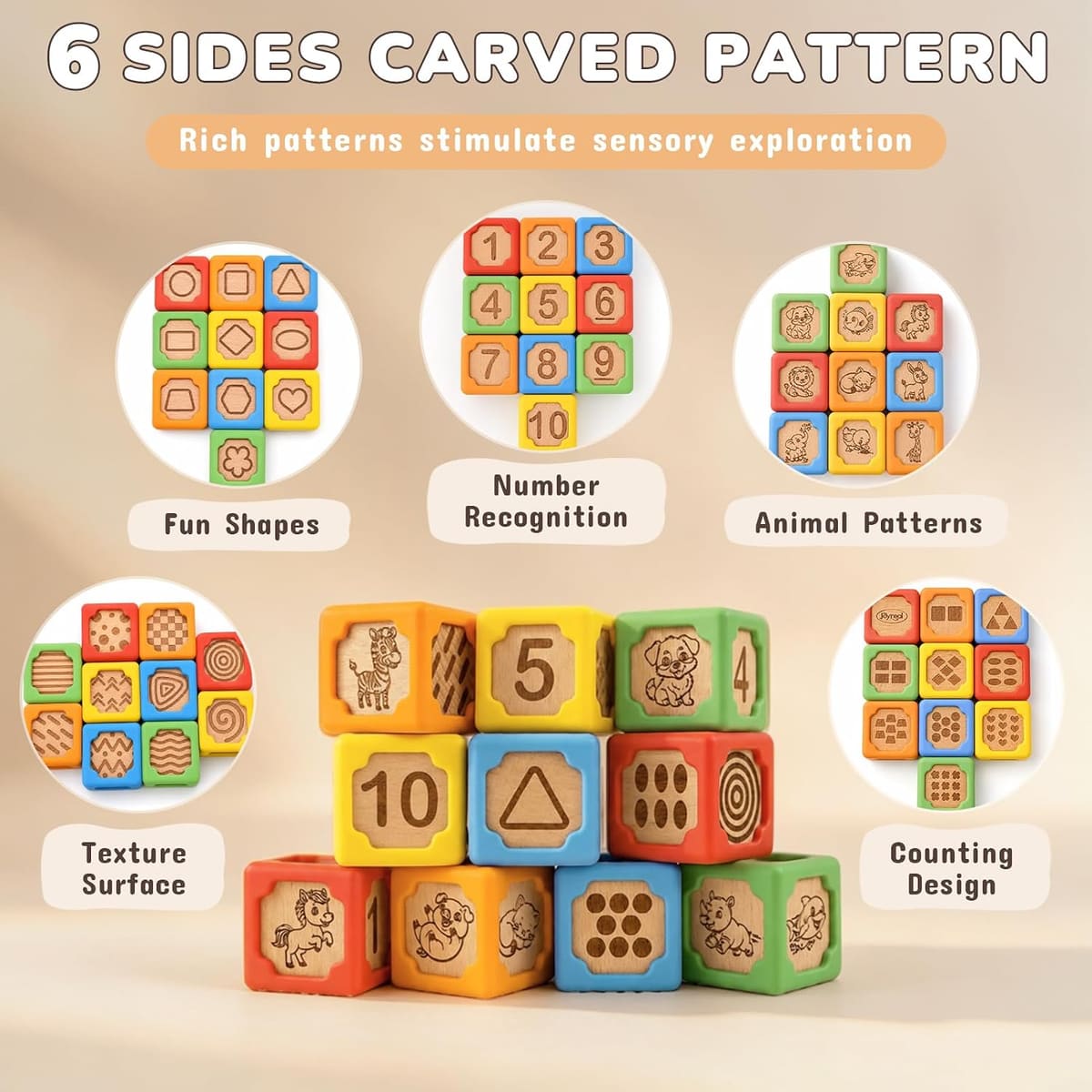 Silicone & Wood Baby Blocks for Babies 6M+