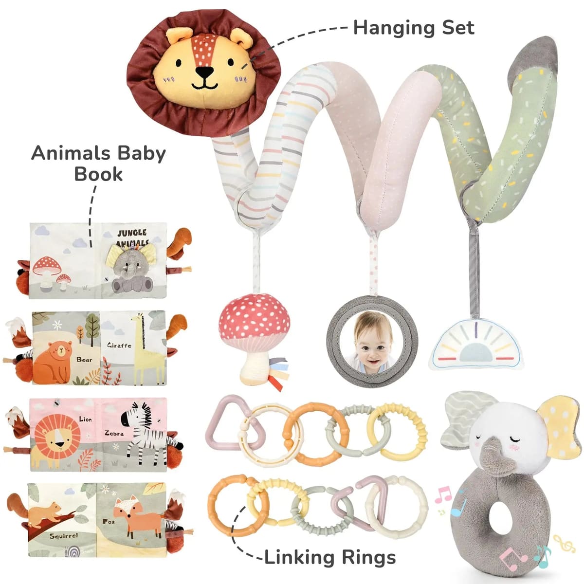 Spiral Car Seat Toy Set - Travel Toy for Newborns & Infants