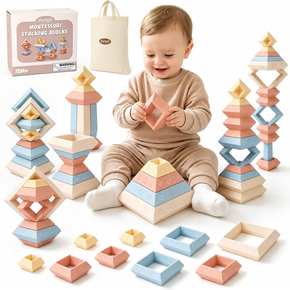Toddler Montessori Stacking Blocks, 30PCS Nesting Blocks for Ages 1-3