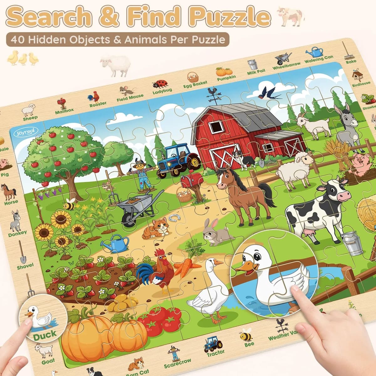 Wooden Animal Puzzles for Kids 3-6 | 4 x 60-Piece Search & Find Puzzles