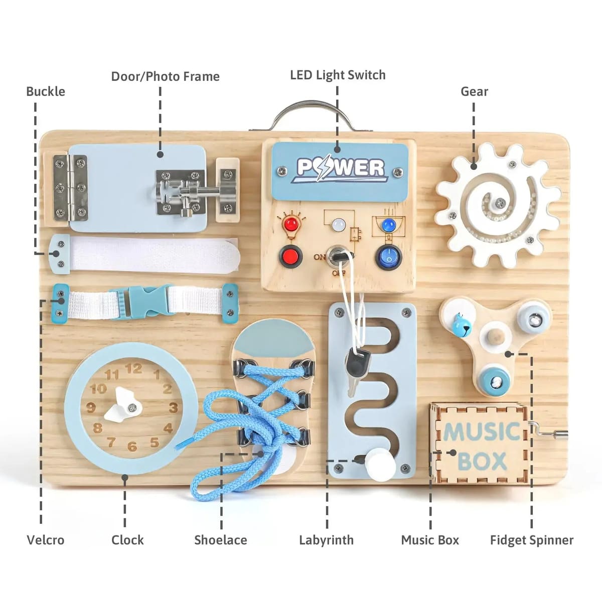 Wooden Busy Board for Sensory Development