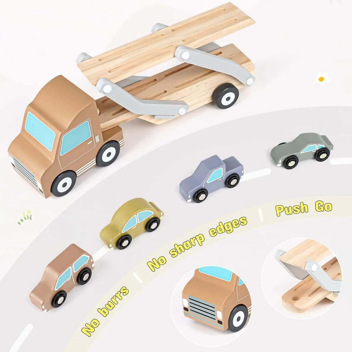 Wooden Car Transporter Toy with 4 Cars - Toddler Toy for 2-3 Year Olds