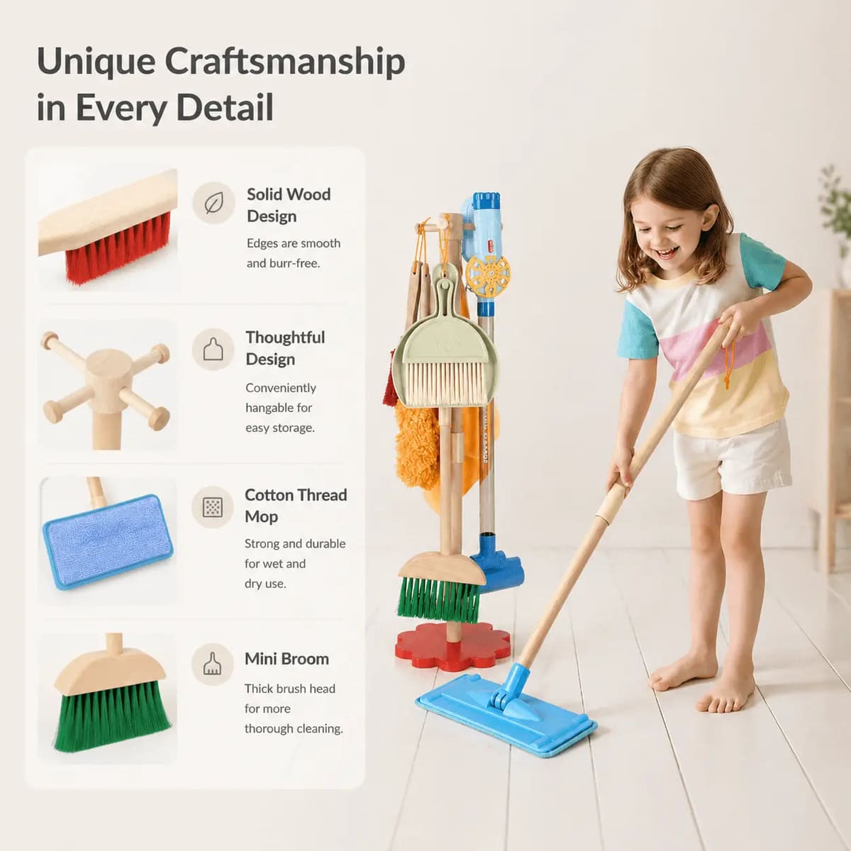 Wooden Cleaning Toys Set with Vacuum for Kids 3+