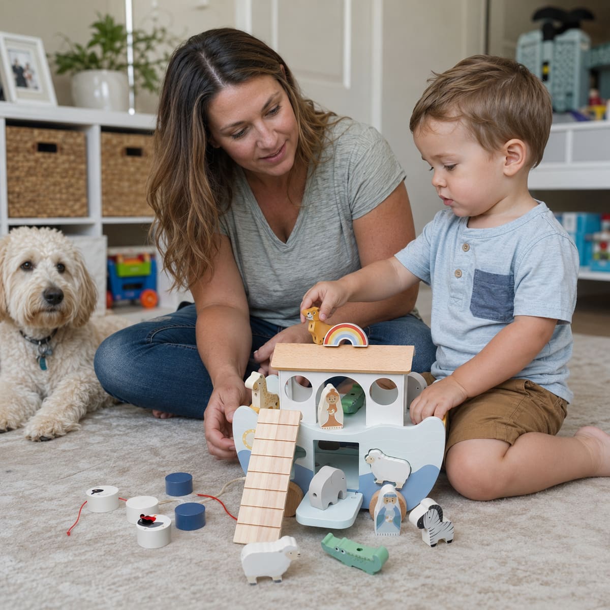 Wooden Noah's Ark Toy for Montessori Learning