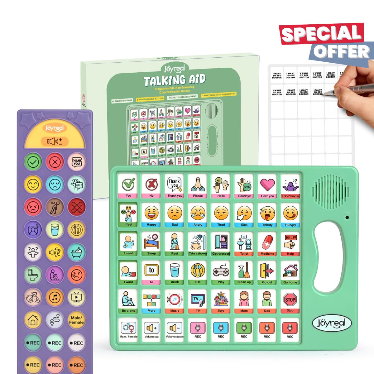 Joyreal AAC Speech Device Bundle, Communication Board for Autism Nonverbal Children & Early Language Support